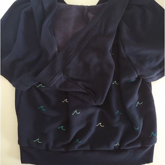 Splendid X Gray Malin Short Sleeve Wave Embroidered Active Hoodie Navy Size XS - Picture 5 of 7